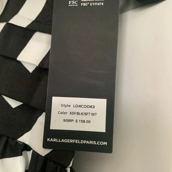 Karl Lagerfeld Short Sleeve Surplice Mini Dress - Size 10 - Black/White - NWT - Picture 13 of 13